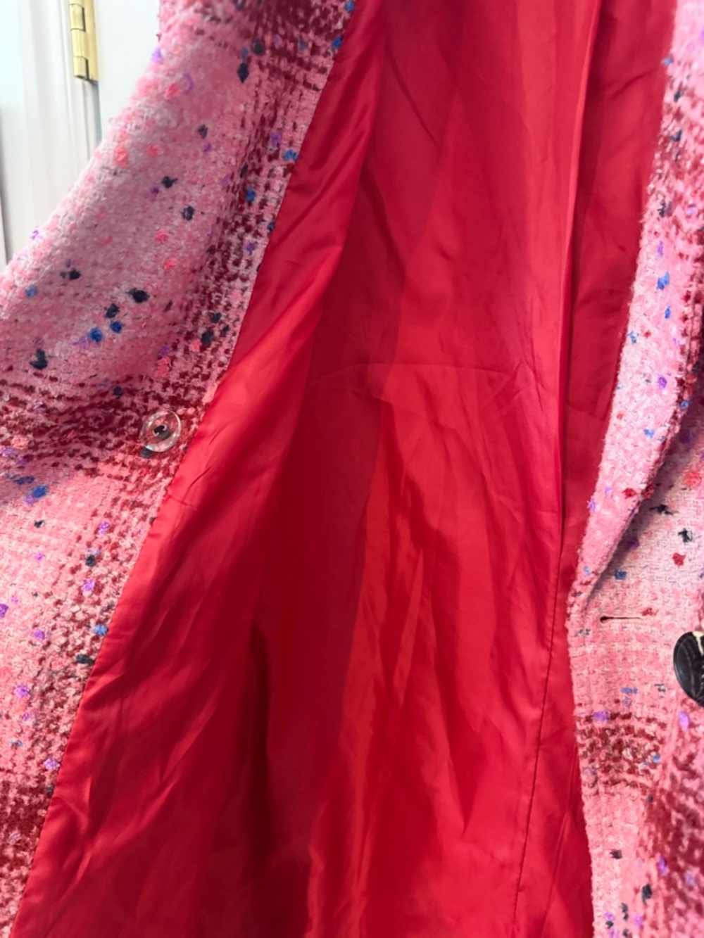 Avec Les Filles Pink Plaid Double-Breasted Tweed Pea Coat - Picture 5 of 7